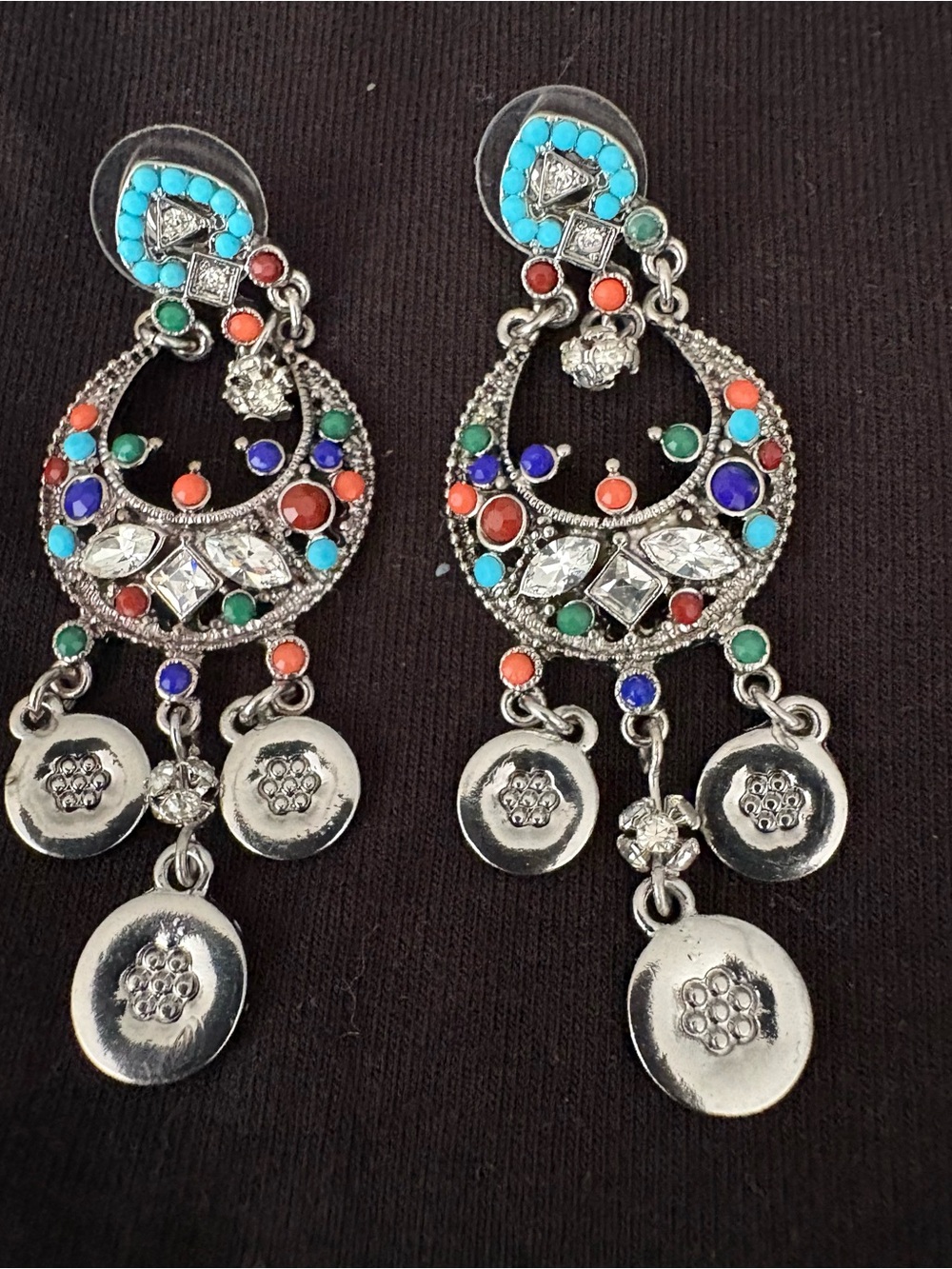 Multicolor Boho Silver-Tone Dangle Earrings with Coin Charms by RJ Graziano